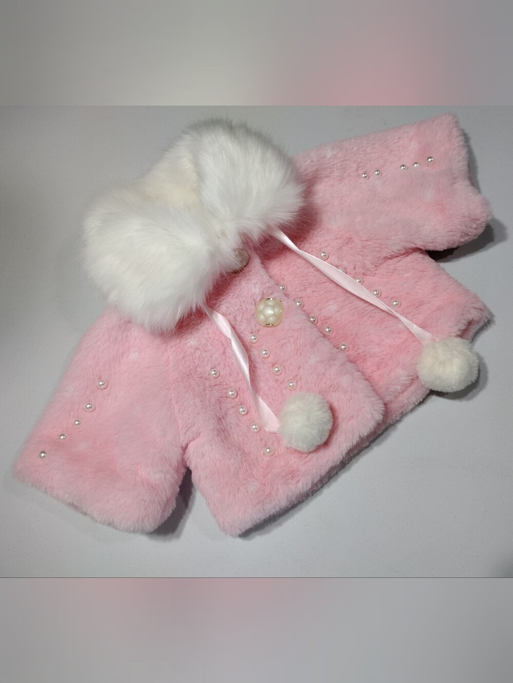 Pink White Polka Dot Faux Fur Pearl Crop Cape Jacket Pageants kawaii 3T/4T Size6